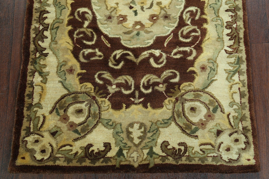 Victorian Style Aubusson Brown Runner Rug 3x9