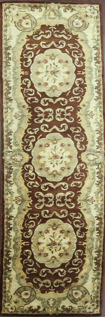 Victorian Style Aubusson Brown Runner Rug 3x9