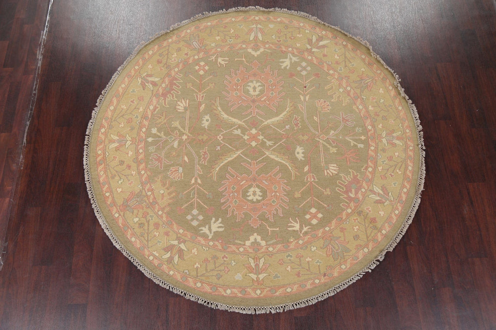 All-Over Green Floral Sumak Oriental Area Rug 8x8 Roud