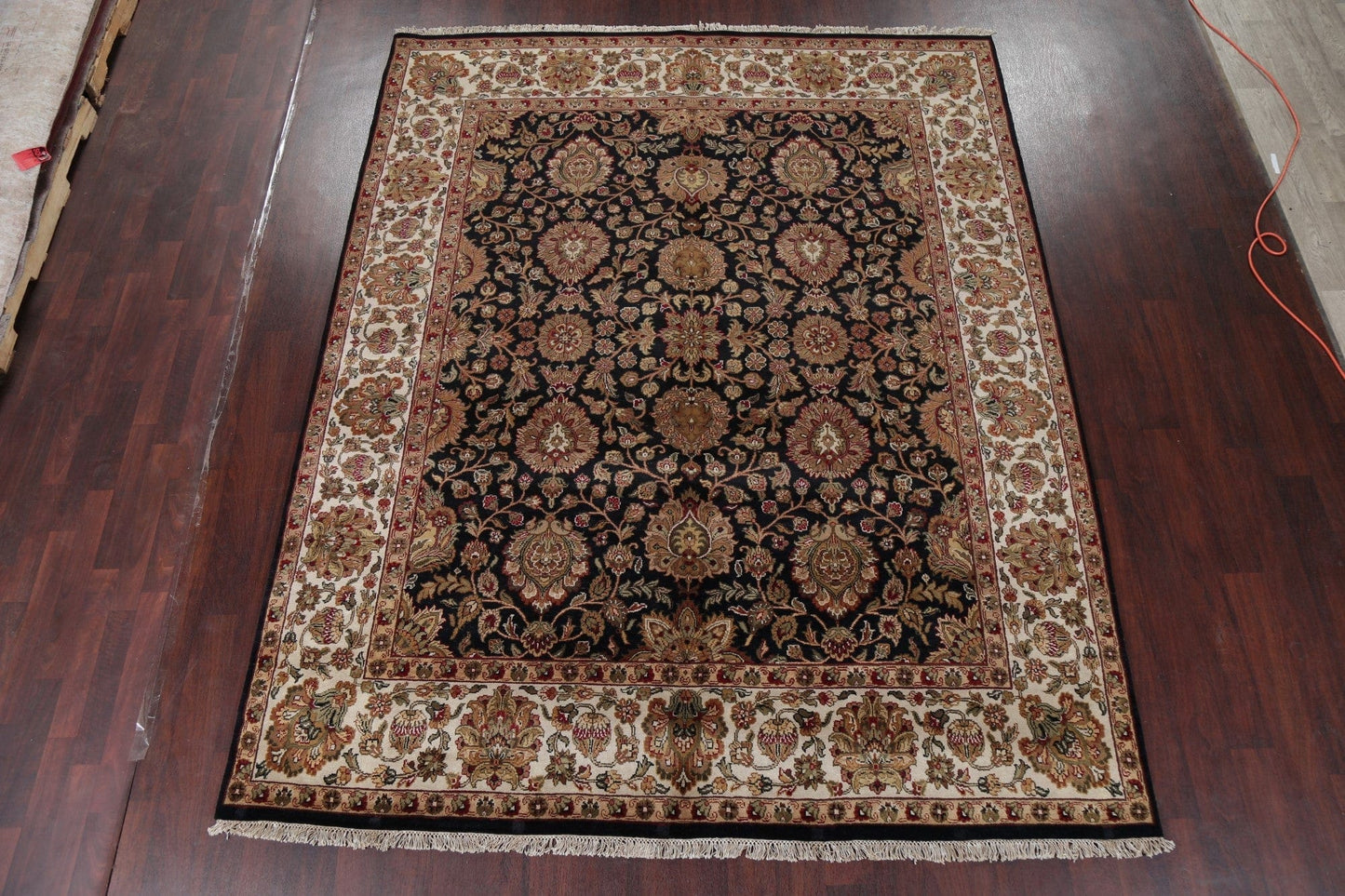 All-Over Floral Black Agra Oriental Area Rug 8x10