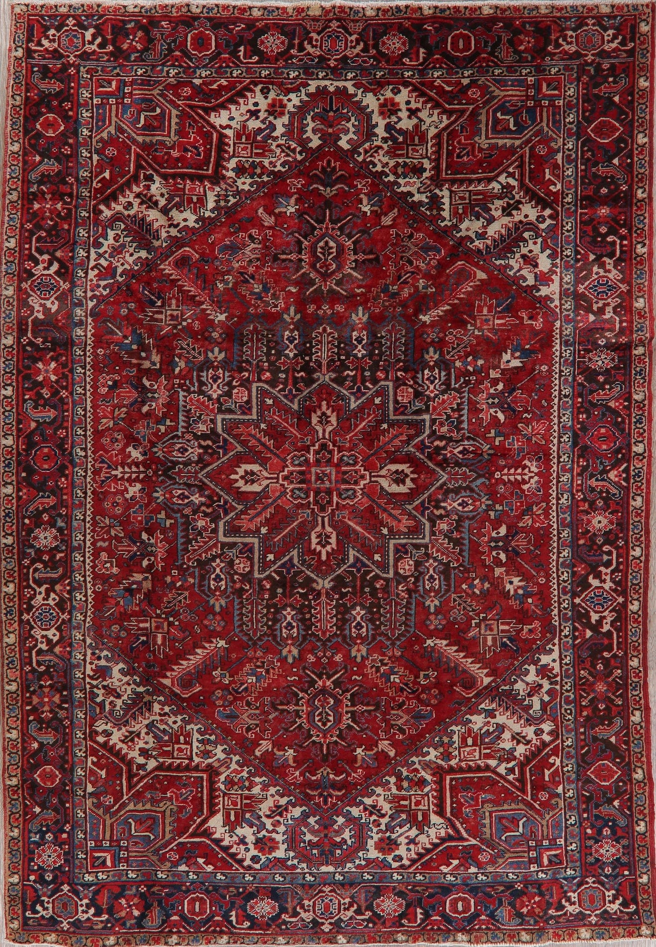 Vintage Geometric Red Heriz Persian Area Rug 8x12