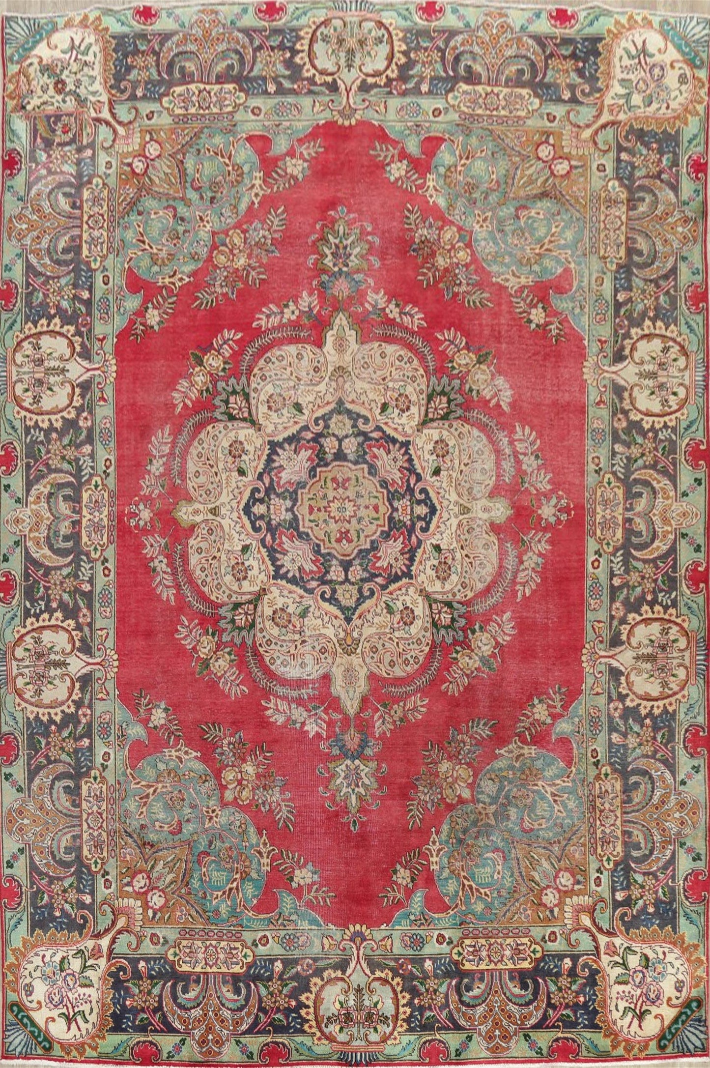 Vintage Floral Tabriz Persian Area Rug 10x13