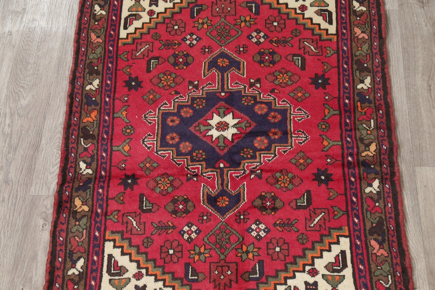 Geometric Red Hamedan Persian Wool Rug 3x5