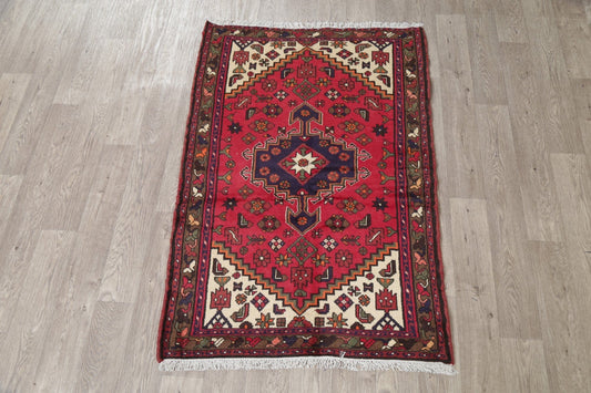 Geometric Red Hamedan Persian Wool Rug 3x5