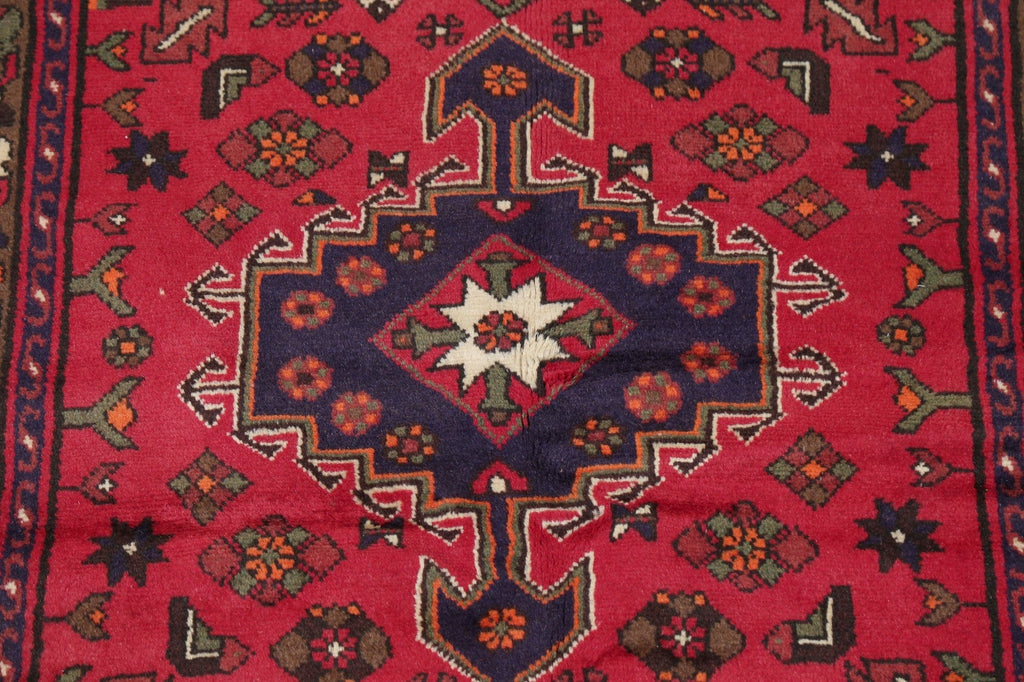 Geometric Red Hamedan Persian Wool Rug 3x5