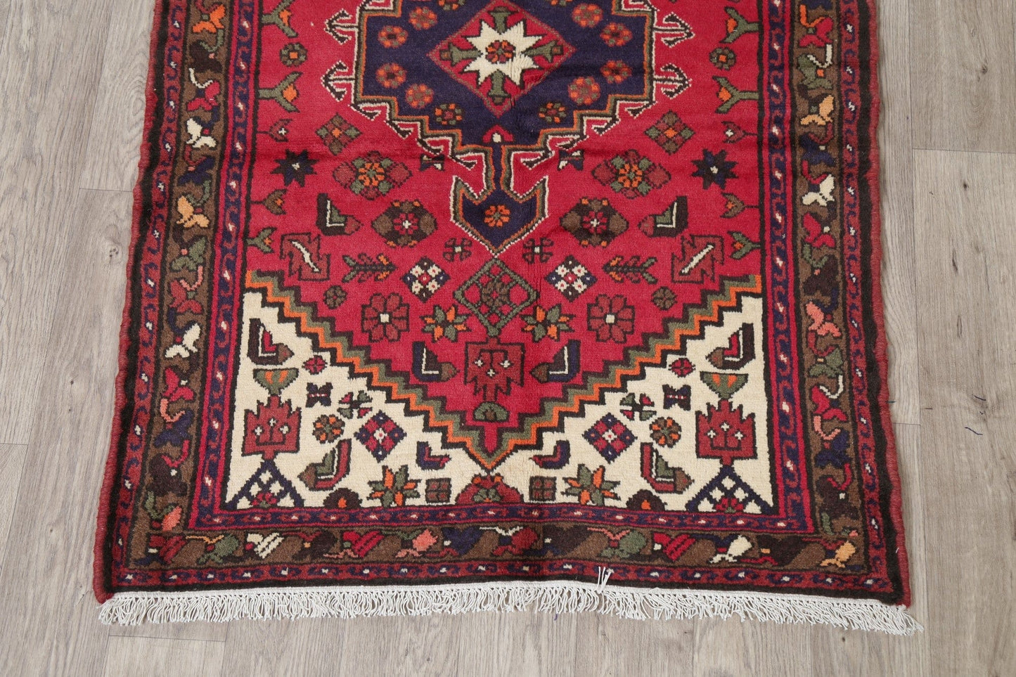 Geometric Red Hamedan Persian Wool Rug 3x5