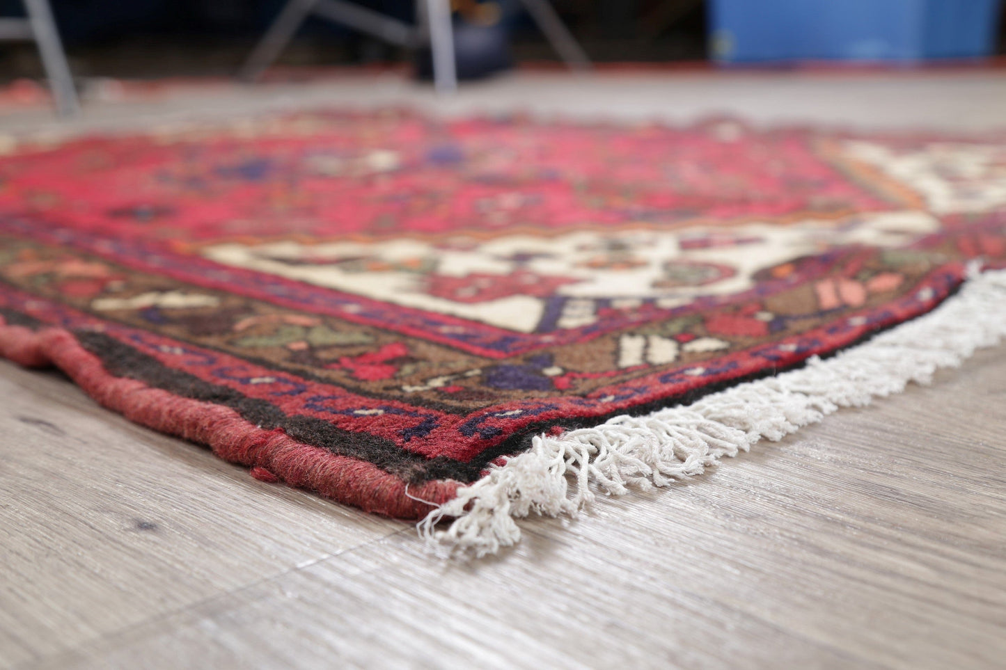 Geometric Red Hamedan Persian Wool Rug 3x5