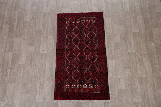 Geometric Red Balouch Oriental Runner Rug 3x7