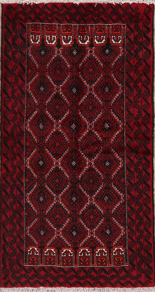 Geometric Red Balouch Oriental Runner Rug 3x7