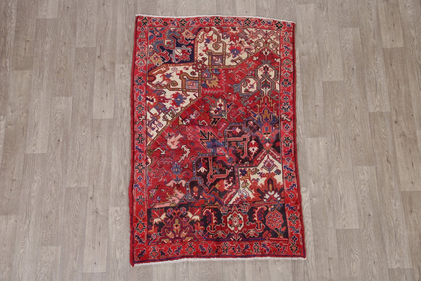 Geometric Red Heriz Persian Area Rug 4x6