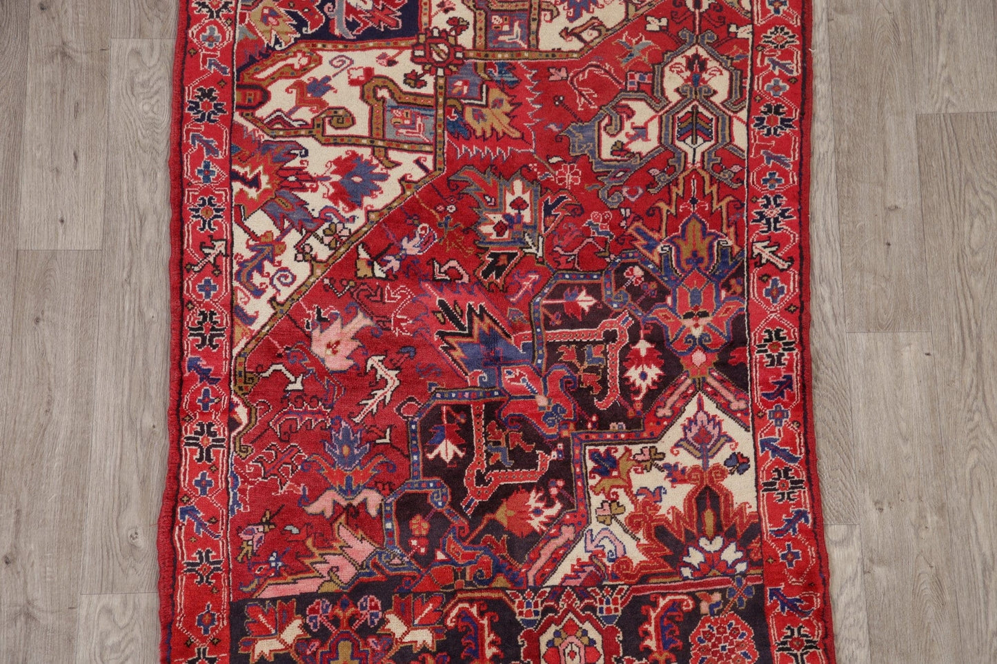 Geometric Red Heriz Persian Area Rug 4x6