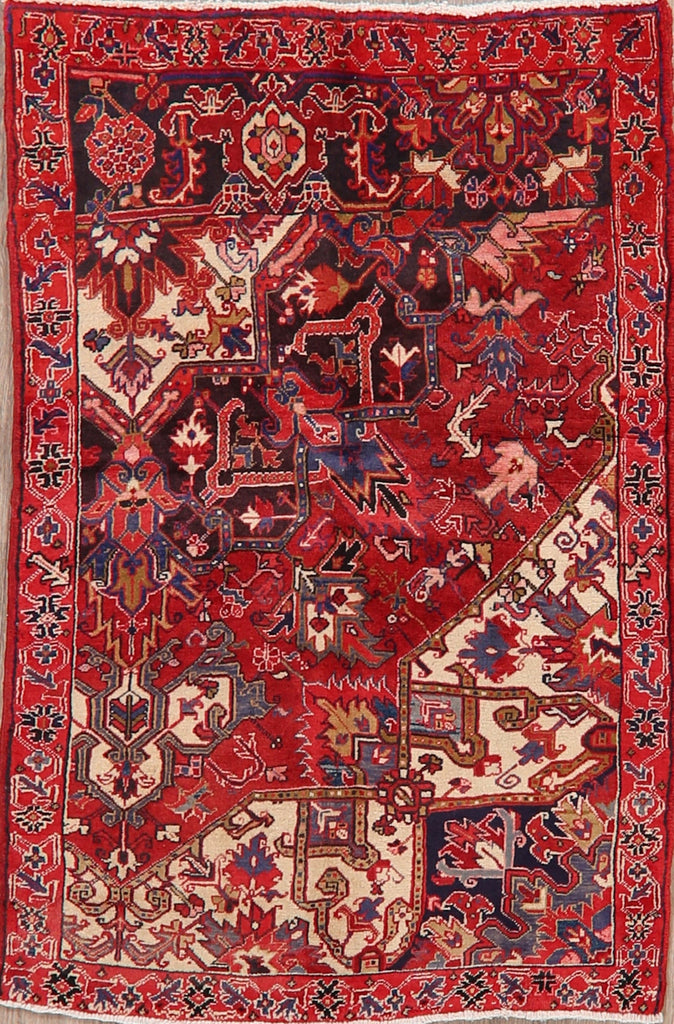 Geometric Red Heriz Persian Area Rug 4x6