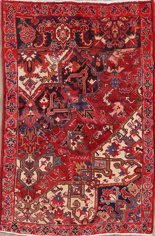 Geometric Red Heriz Persian Area Rug 4x6