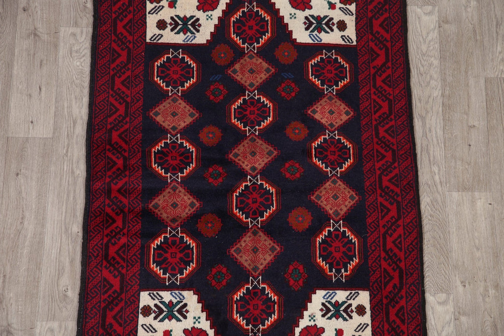 Navy Blue Geometric Balouch Oriental Area Rug 4x6