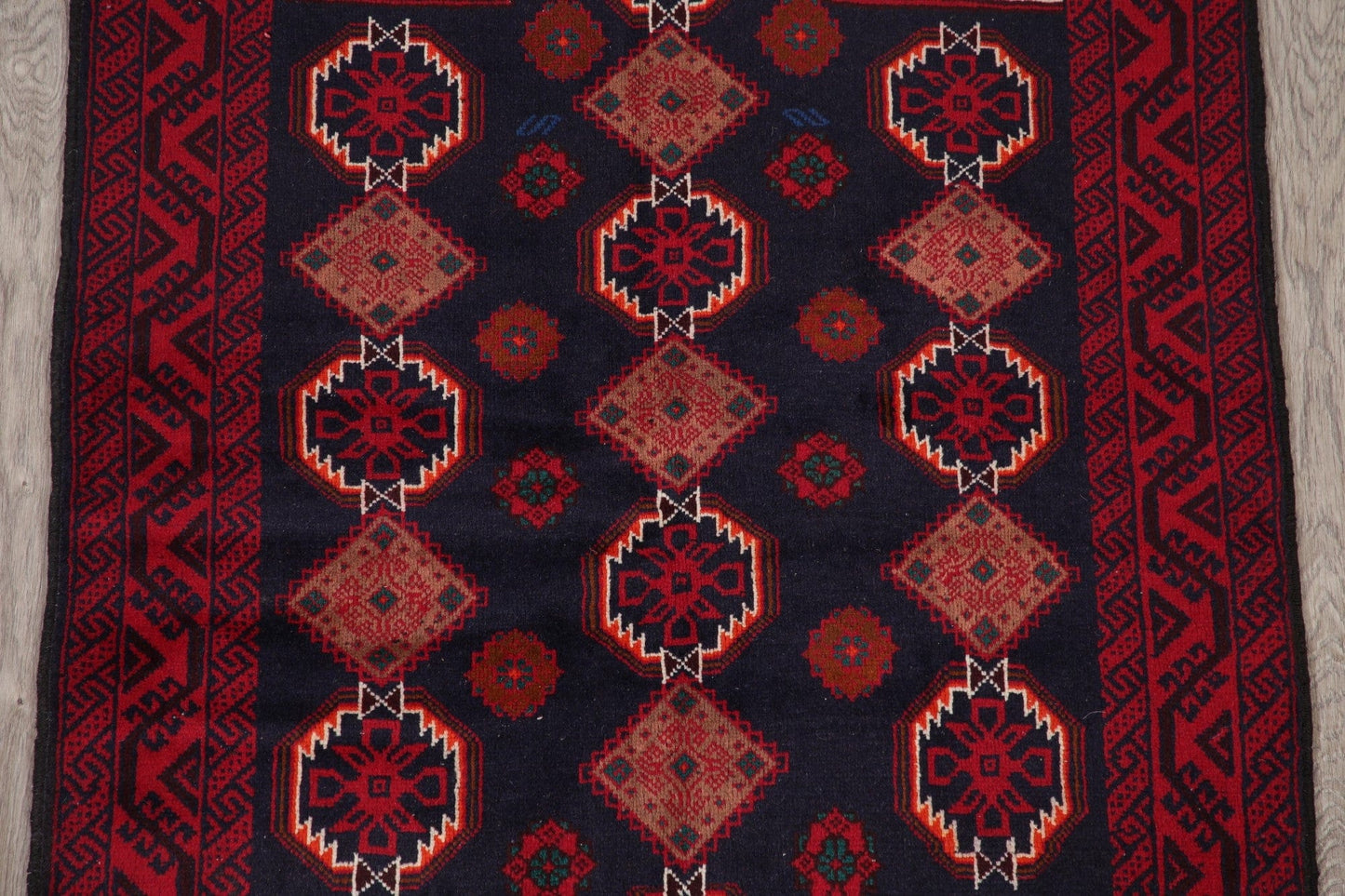 Navy Blue Geometric Balouch Oriental Area Rug 4x6