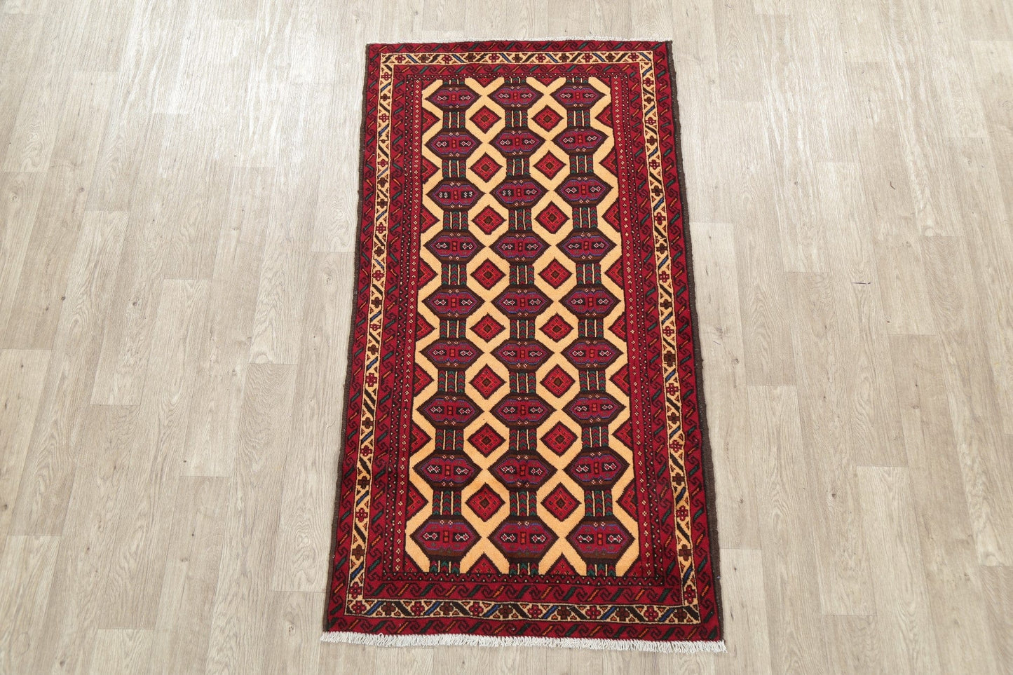 Geometric Balouch Afghan Oriental Wool Rug 3x6