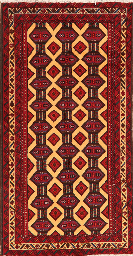 Geometric Balouch Afghan Oriental Wool Rug 3x6