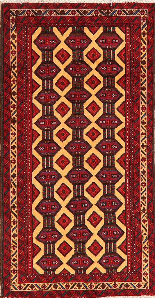 Geometric Balouch Afghan Oriental Wool Rug 3x6