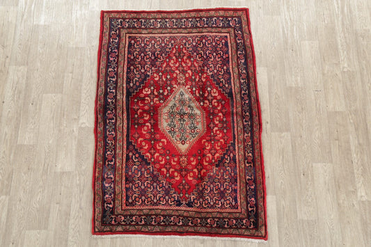 Geometric Red Bidjar Persian Area Rug 4x6