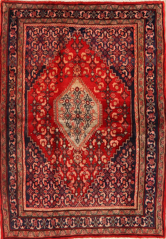 Geometric Red Bidjar Persian Area Rug 4x6