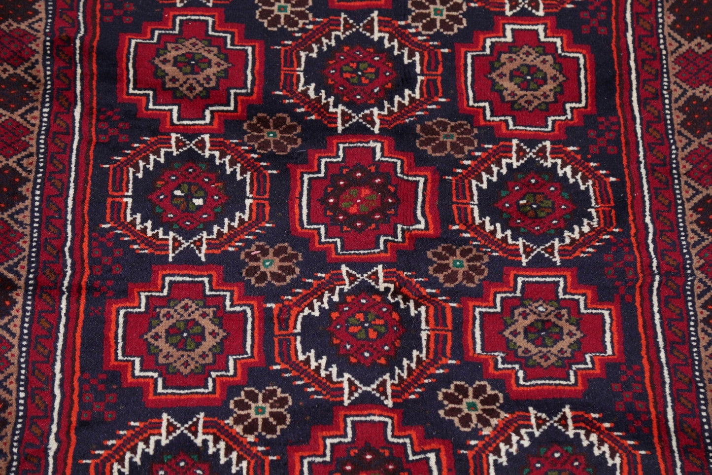 Geometric Balouch Navy Blue Afghan Area Rug 3x6