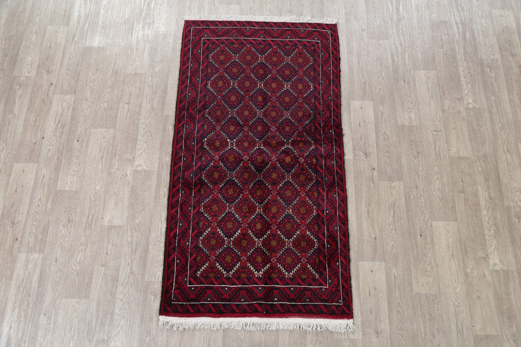 Geometric Red Balouch Oriental Area Rug 3x6