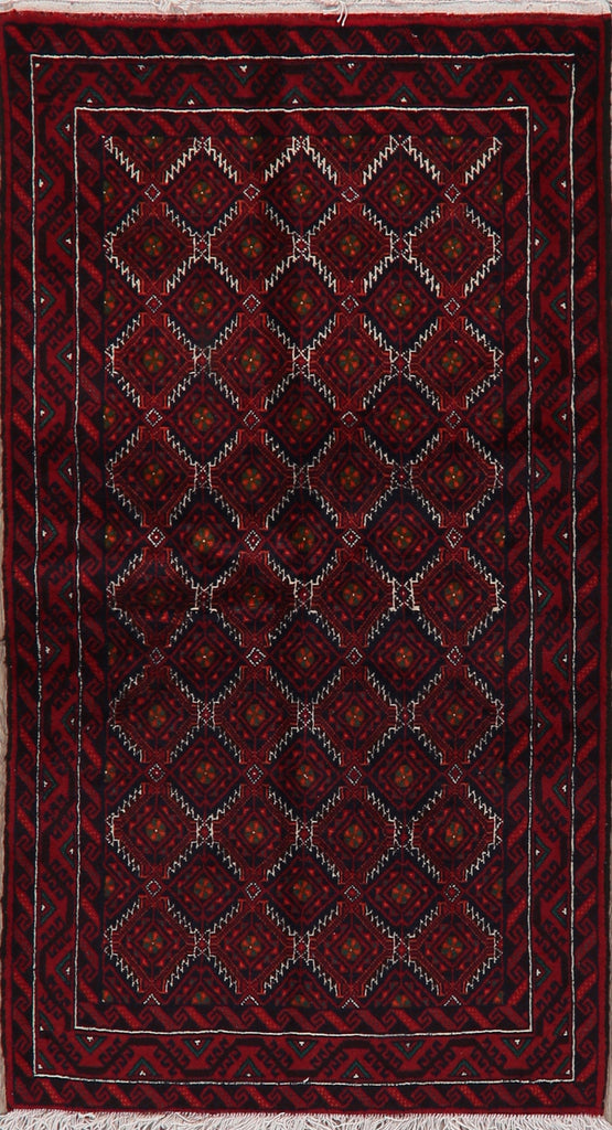 Geometric Red Balouch Oriental Area Rug 3x6