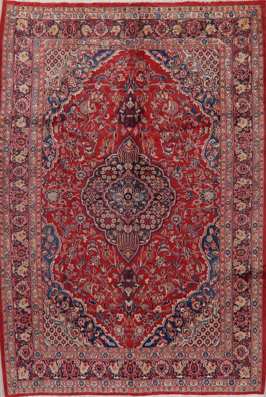 Vintage Floral Red Mashad Persian Area Rug 7x10
