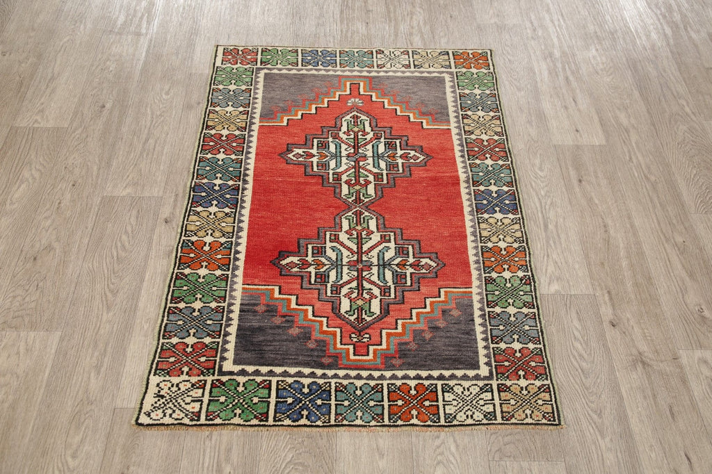 Geometric Red Anatolian Turkish Area Rug 3x4