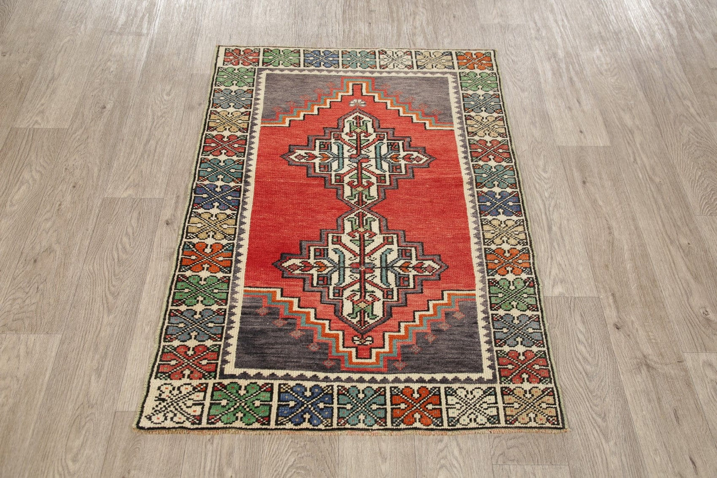 Geometric Red Anatolian Turkish Area Rug 3x4