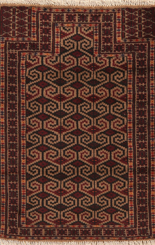 Brown Geometric Balouch Oriental Area Rug 3x4