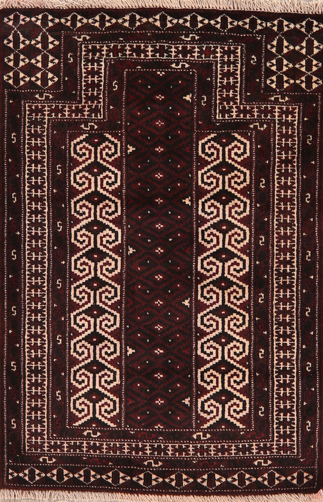 Geometric Red Balouch Oriental Area Rug 3x4