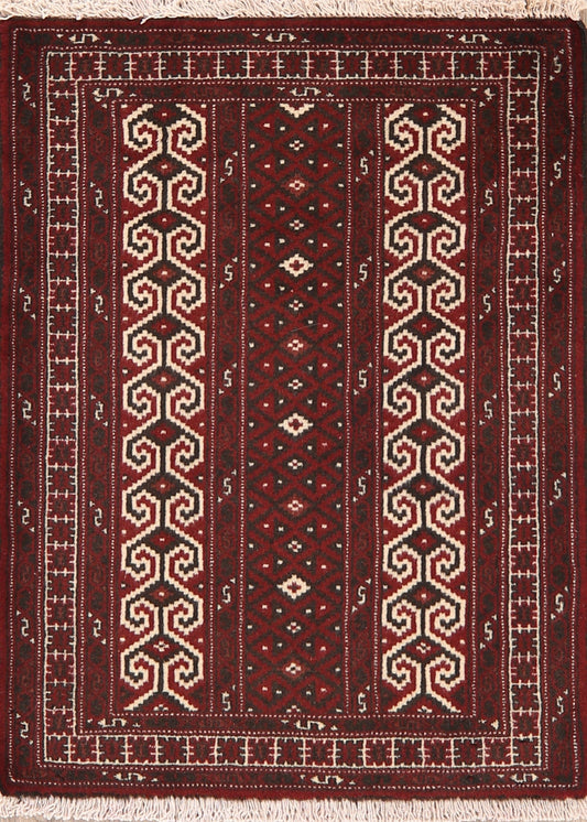 Geometric Red Balouch Oriental Area Rug 3x4