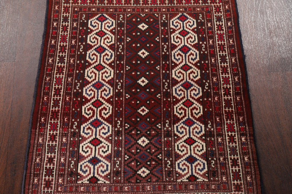 Geometric Red Balouch Oriental Area Rug 3x4