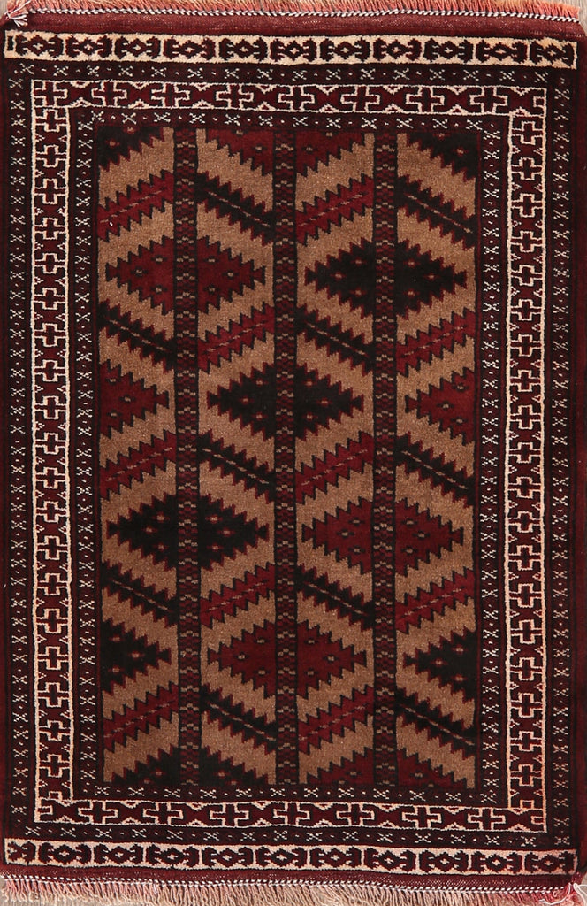 Brown Geometric Balouch Oriental Area Rug 3x4