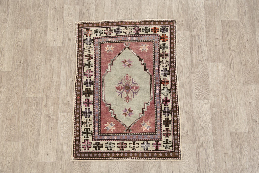 Green Geometric Anatolian Turkish Area Rug 3x4