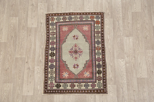 Green Geometric Anatolian Turkish Area Rug 3x4