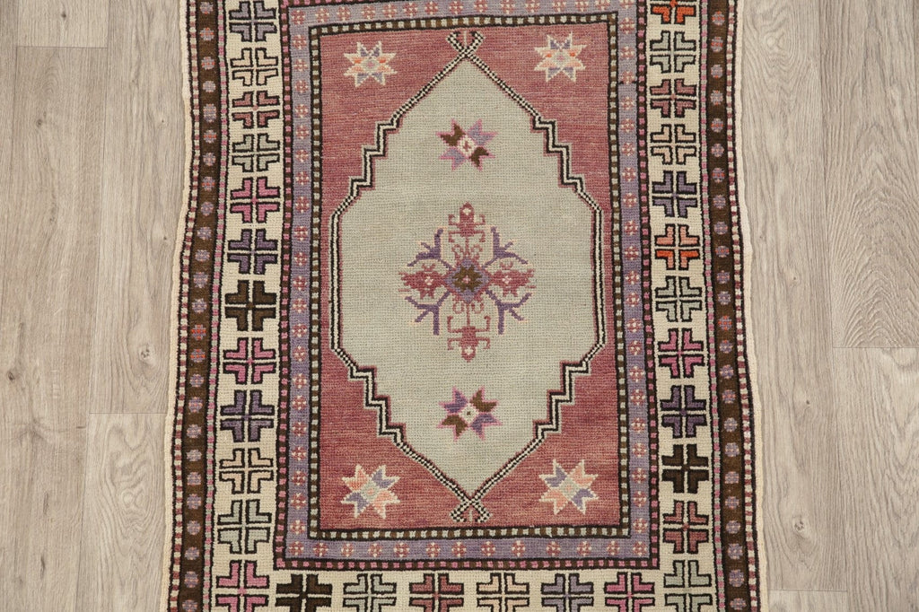 Green Geometric Anatolian Turkish Area Rug 3x4