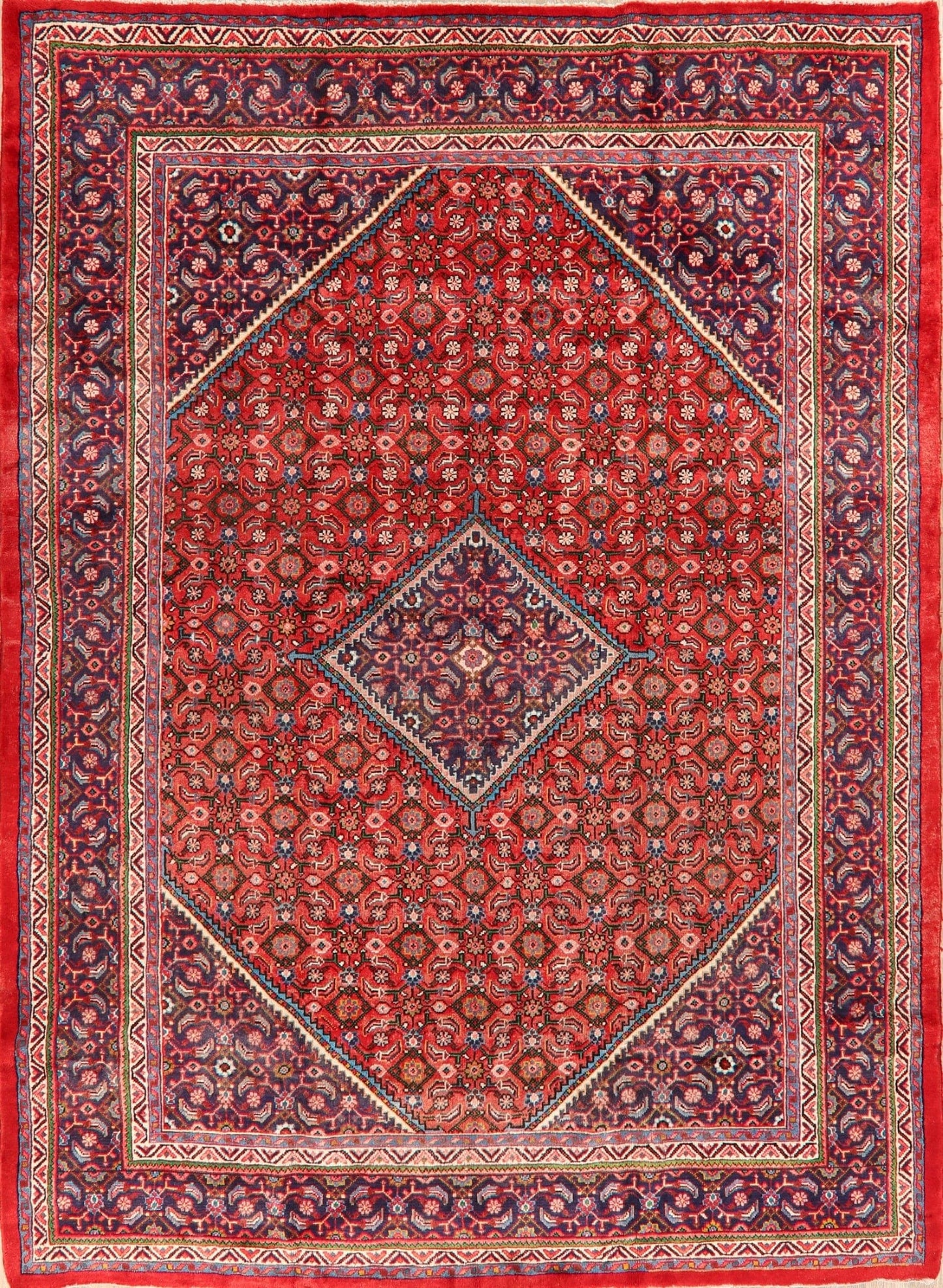 Vintage Geometric Red Mahal Persian Area Rug 9x13