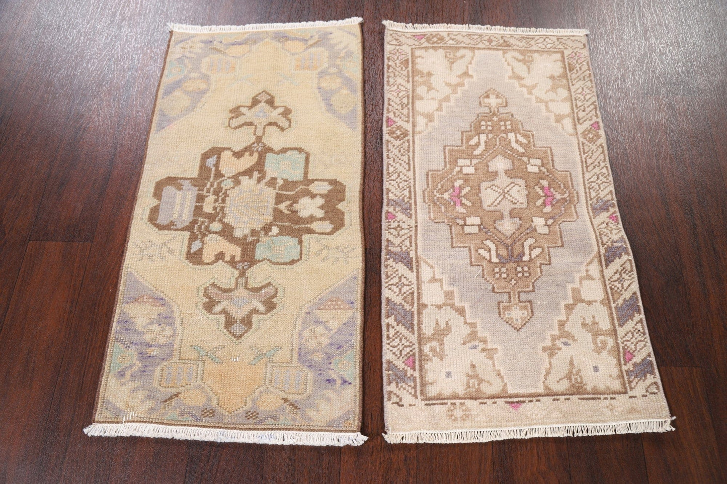 Set of 2 Vintage Geometric Anatolian Turkish Area Rugs 2x3