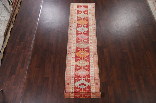 Geometric Red Anatolian Turkish Runner Rug 3x13