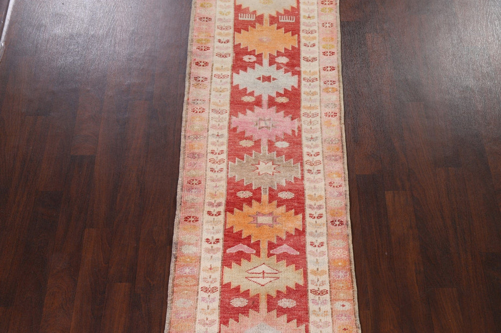 Geometric Red Anatolian Turkish Runner Rug 3x13