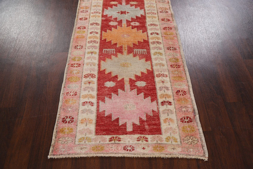 Geometric Red Anatolian Turkish Runner Rug 3x13