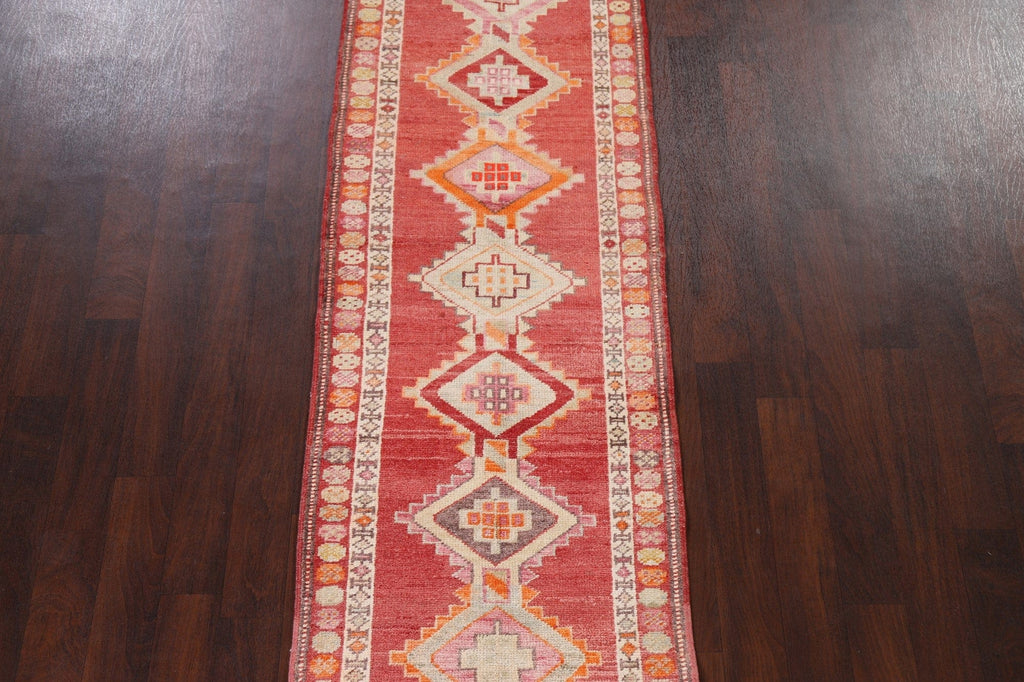 Geometric Red Anatolian Oriental Runner Rug 3x12