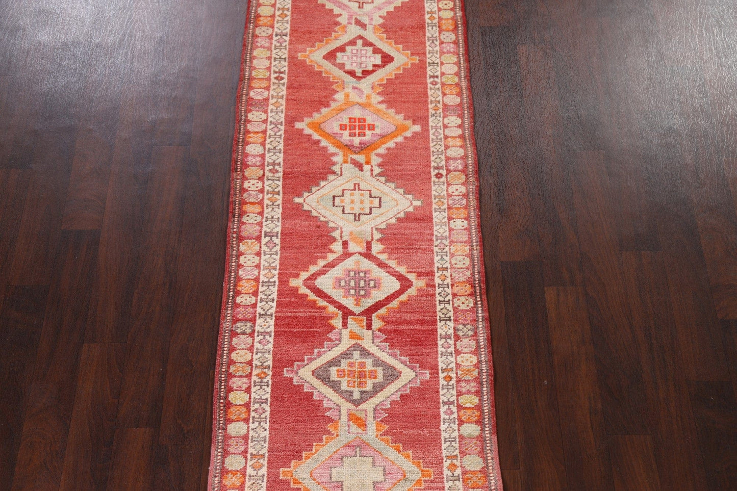 Geometric Red Anatolian Oriental Runner Rug 3x12