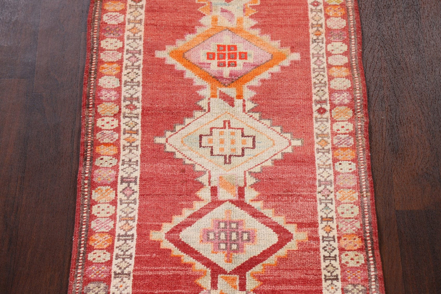 Geometric Red Anatolian Oriental Runner Rug 3x12