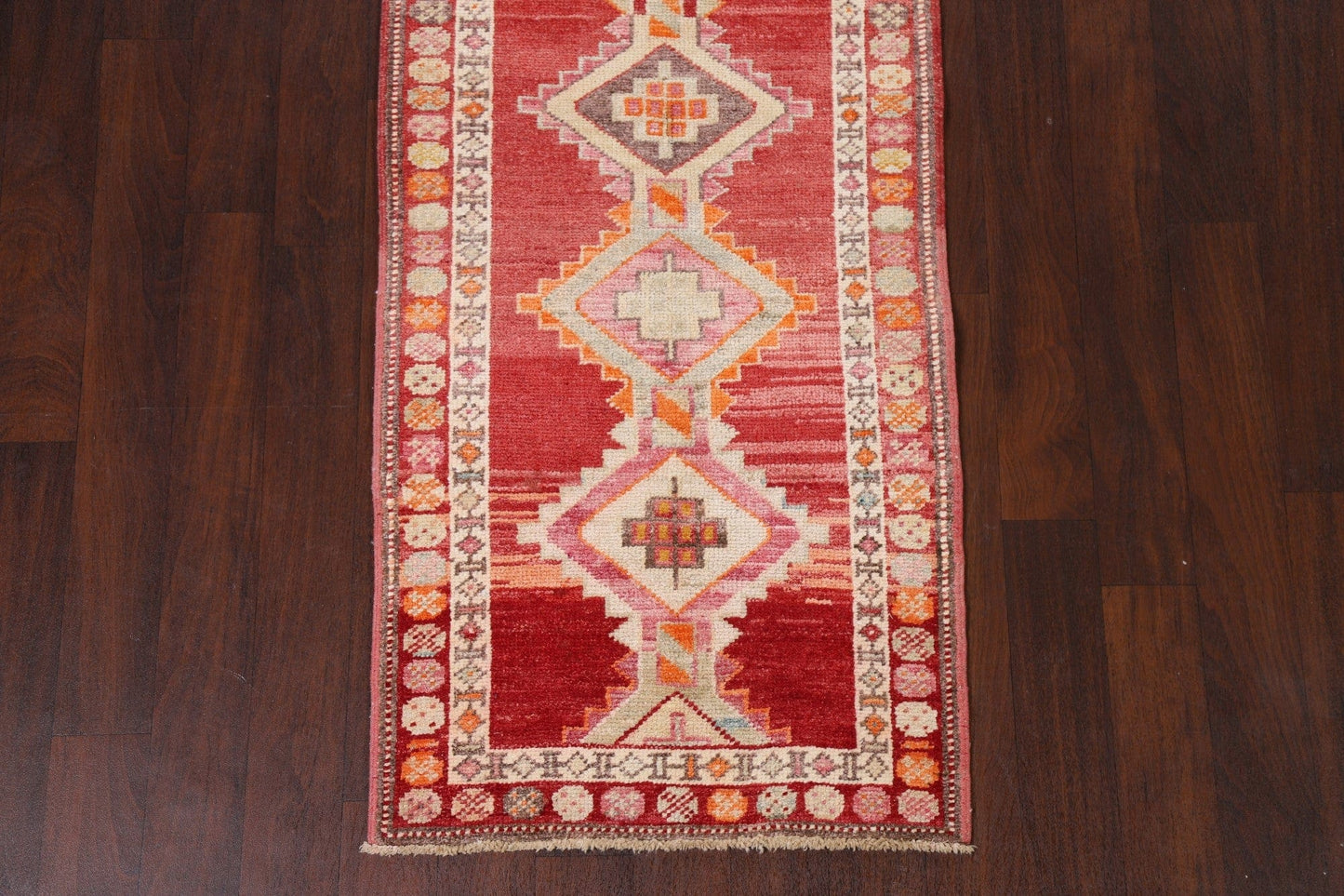 Geometric Red Anatolian Oriental Runner Rug 3x12