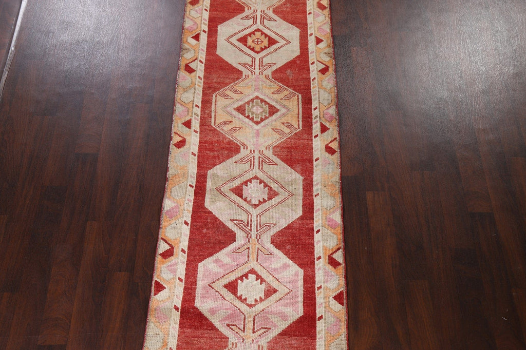 Geometric Red Anatolian Oriental Runner Rug 3x13