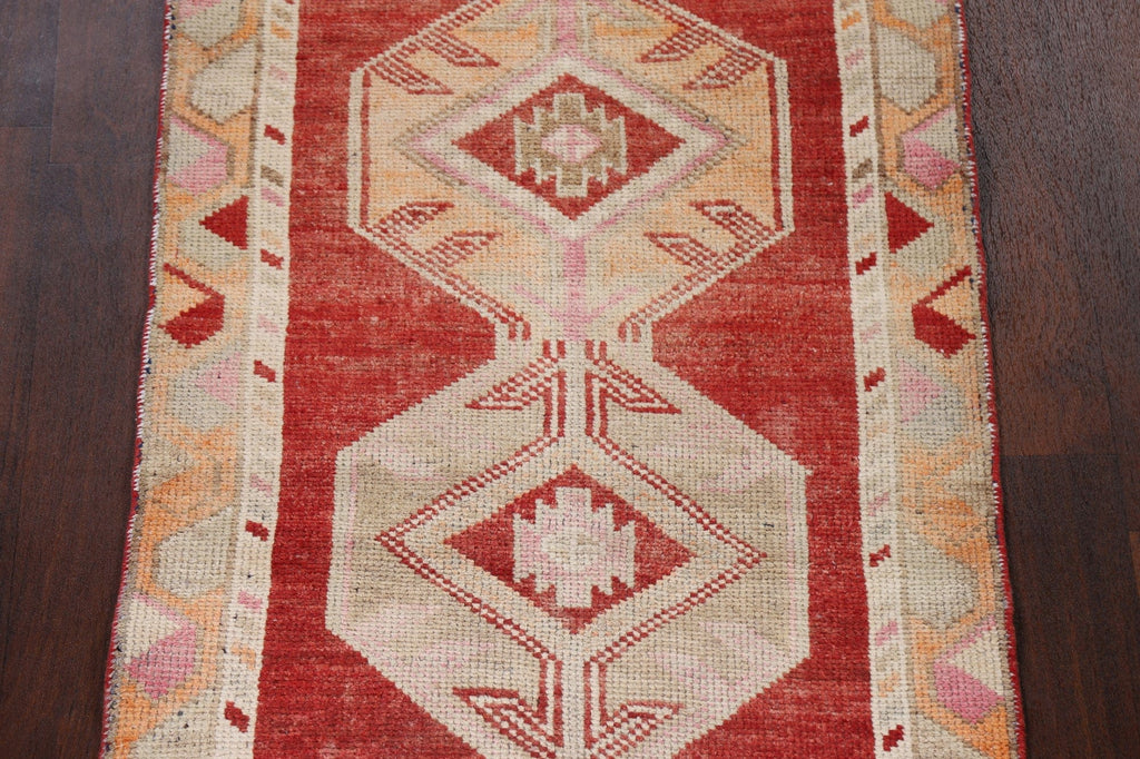 Geometric Red Anatolian Oriental Runner Rug 3x13