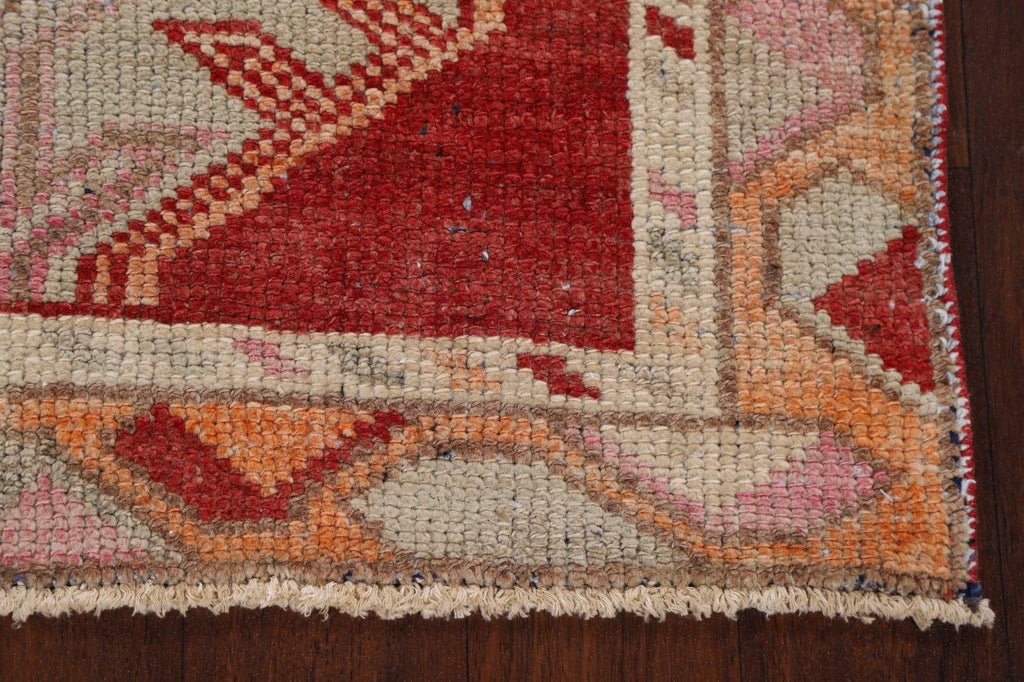 Geometric Red Anatolian Oriental Runner Rug 3x13